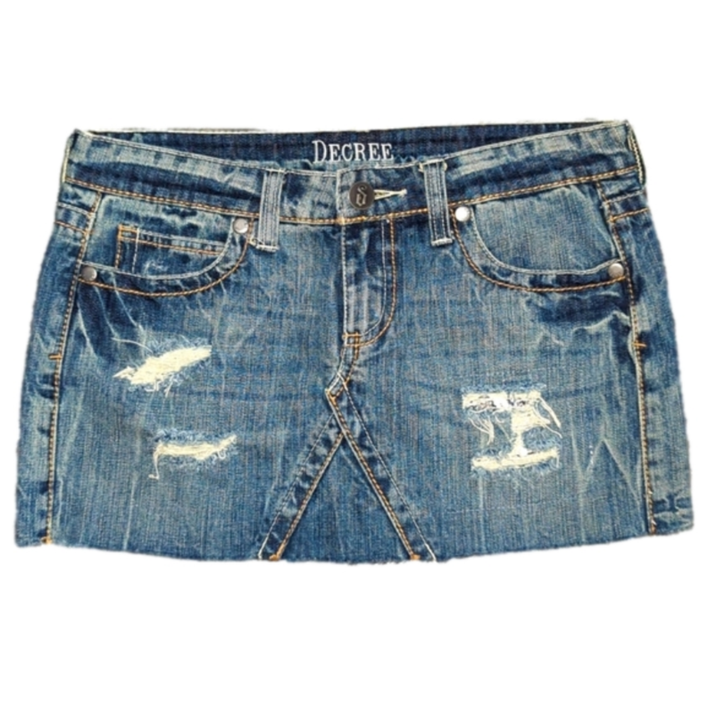 Decree Mini Skirt Pre owned Size 5 Medium Denim Blue Jean Hipster 70s Skirts